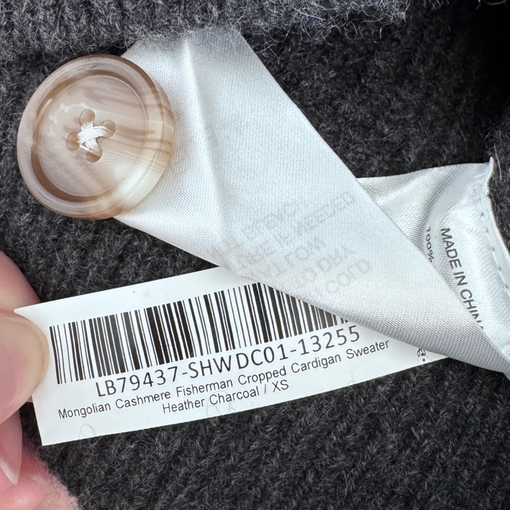 NWT Quince Mongolian Cashmere Fisherman Cropped Sweater - Heather Charcoal XS - Picture 9 of 10